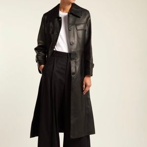Nili Lotan black leather slim long coat